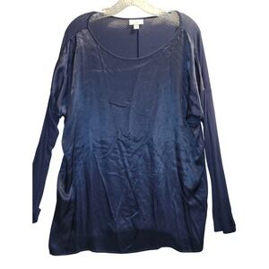 J. Jill Tunic Top Long‎ Sleeve Knit Back Rayon Blend Blue Size L
